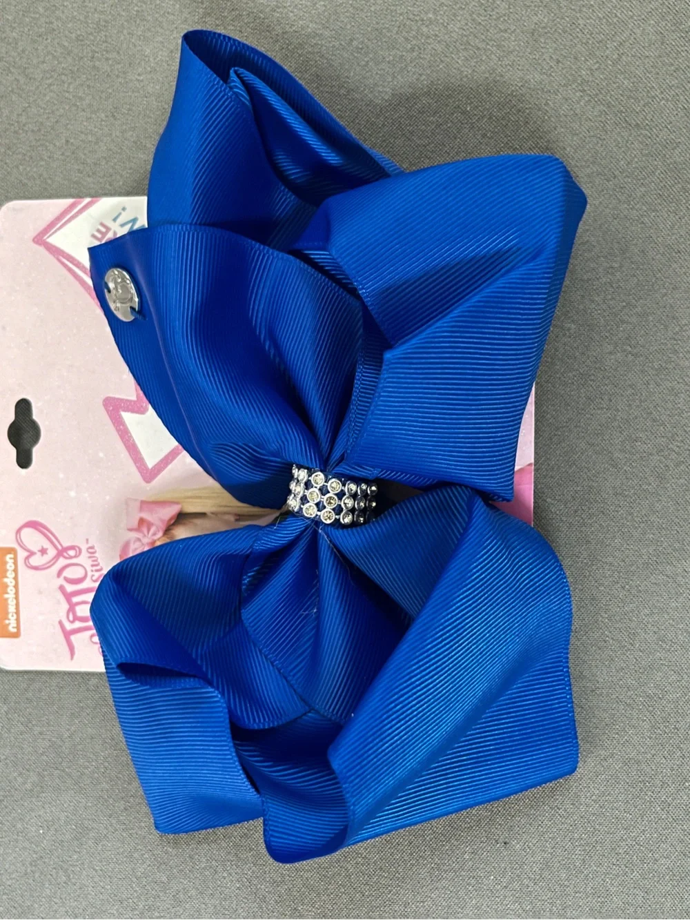 JoJo Siwa Bright Blue Kids Hair Bow with Rhinestone Center